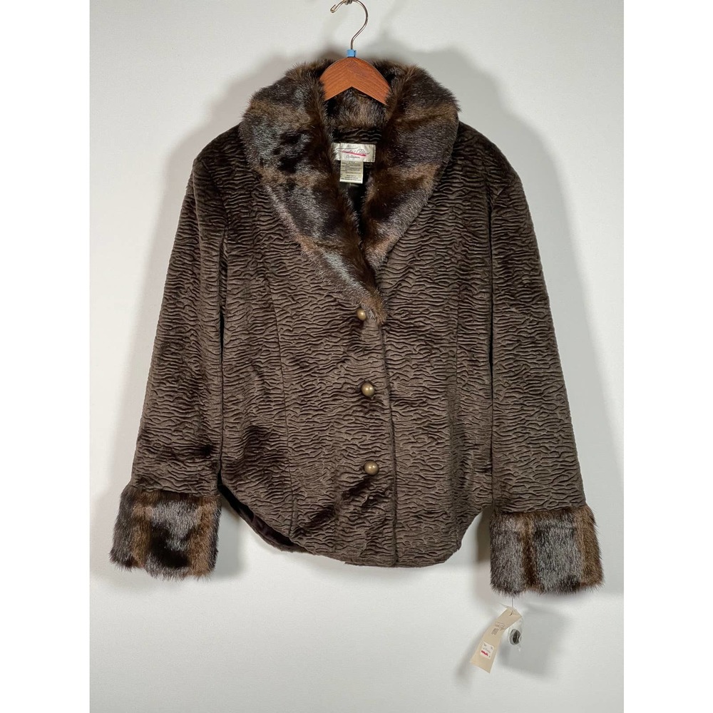 NEW NWT Tasha Polizzi Brown Textured Jacket Faux Fur Collar & Cuffs S M L XL - Picture 11 of 11